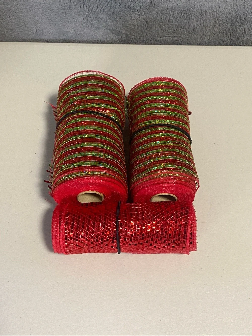 Lot of 17 Rolls of Opened and Used Deco Polymesh and Burlap